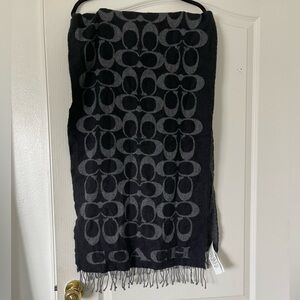 NWOT COACH Wool Cashmere Black and Grey Fringe Scarf Wrap